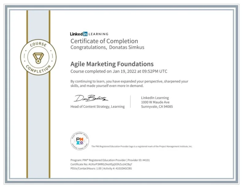 ICAgile: Agile Marketing Foundation certificate, Donatas Simkus