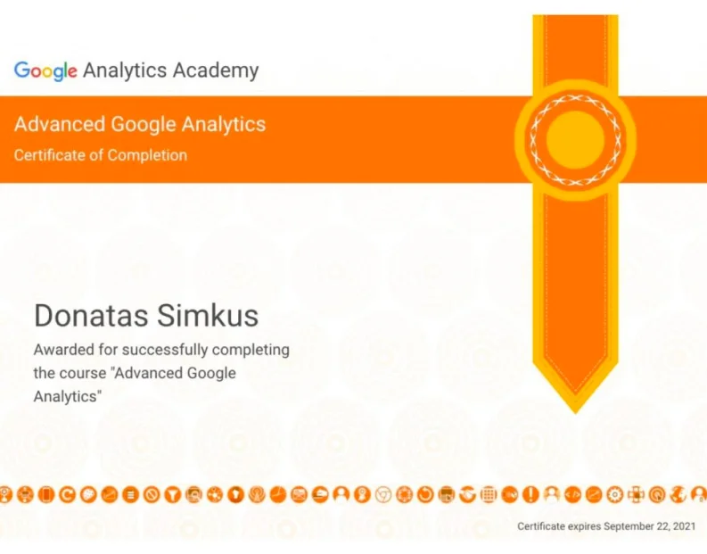 Google – Analytics Academy Certificate Google: Analytics Academy certificate, Donatas Simkus