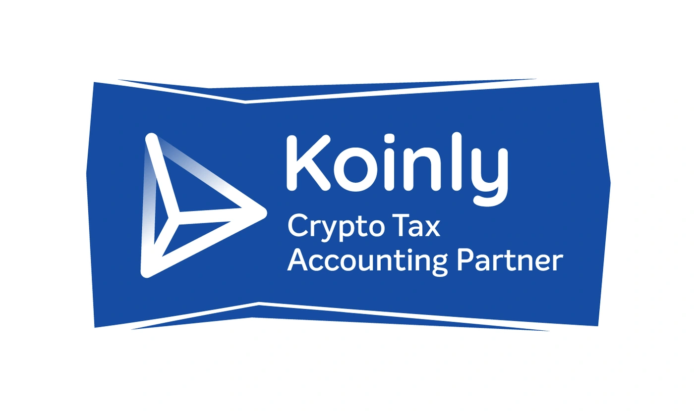 The Koinly Crypto Tax Accounting Partner badge, a blue banner carrying the Koinly mark