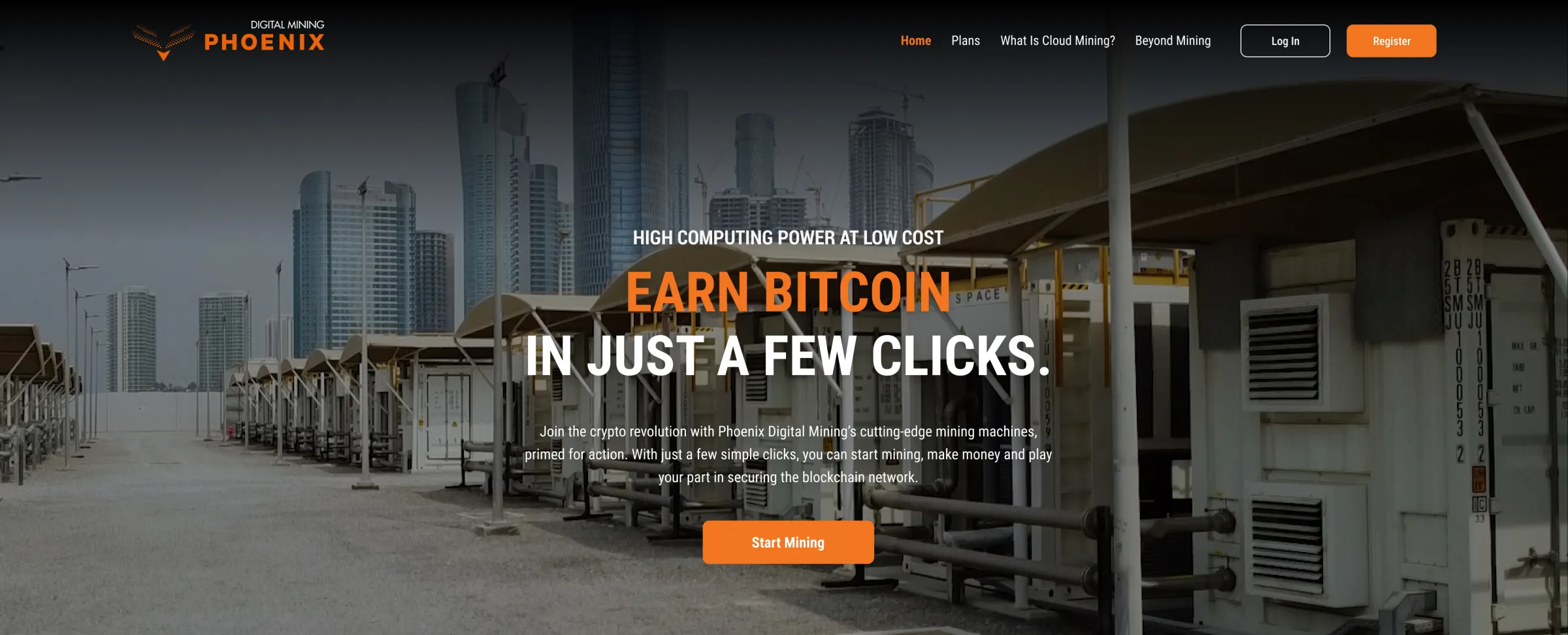 Phoenix Digital Mining homepage design, Earn Bitcoin in just a few clicks