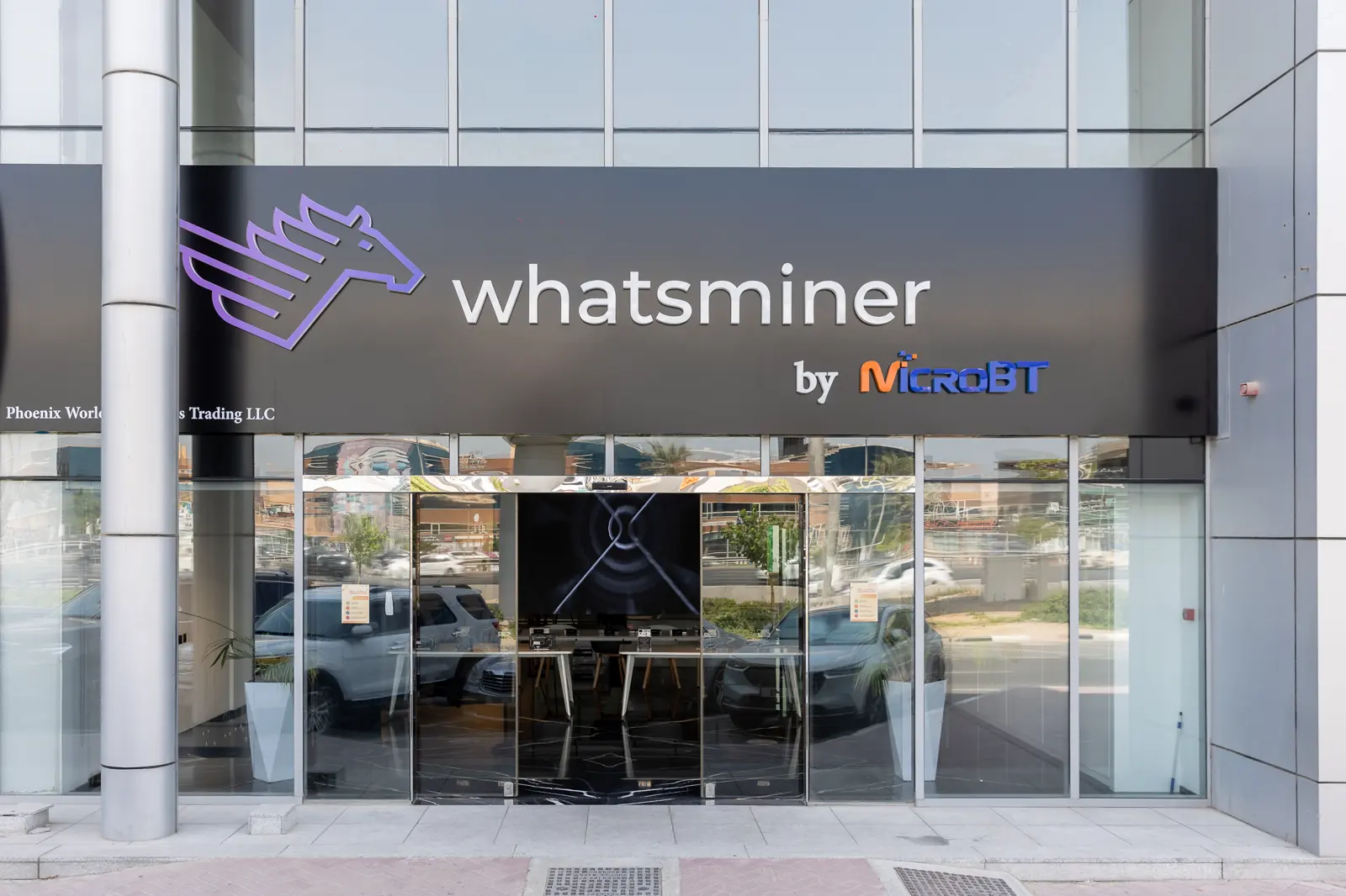 The WhatsMiner by MicroBT retail store in Dubai, operated by Phoenix, seen from the street