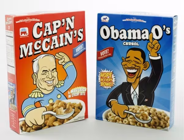 Airbnb Founders – Obama Os & Cap'n McCain's Fundraising Cereal Obama O's and Cap'n McCain's cereal boxes created by Airbnb founders