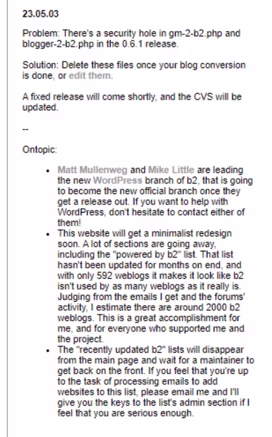 WordPress 1.0 features and templates
